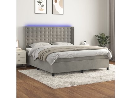 vidaXL Posteľ boxsping s matracom a LED bledosivá 180x200 cm zamat