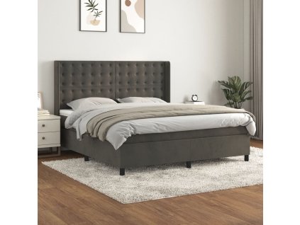 vidaXL Posteľný rám boxspring s matracom tmavosivý 180x200 cm zamat