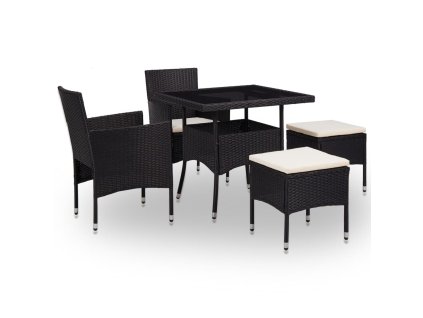 vidaXL 5-dielna vonkajšia jedálenská súprava čierna polyratan a sklo