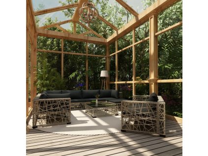 vidaXL 10-dielna záhradná sedacia súprava + podložky, polyratan, sivá