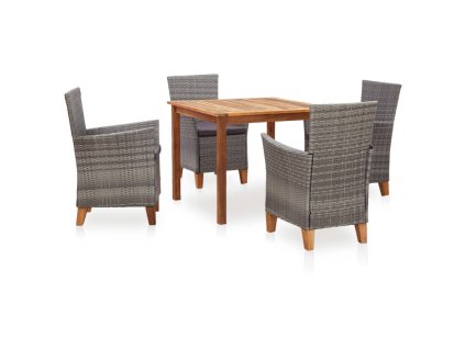 vidaXL 5-dielna jedálenská súprava sivá polyratan a akáciové drevo