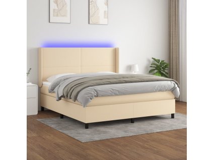 vidaXL Posteľ boxsping s matracom a LED krémová 160x200 cm látka