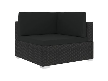 vidaXL Rohová sedačka 1 ks s podložkami, polyratan, čierna