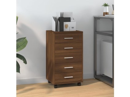 vidaXL Zásuvková skrinka s kolieskami hnedý dub spracované drevo