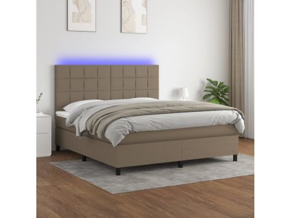 vidaXL Posteľ boxsping s matracom a LED sivohnedá 180x200 cm látka