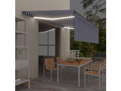 vidaXL Ručne zaťahovacia markíza s tienidlom a LED 5x3 m modro-biela