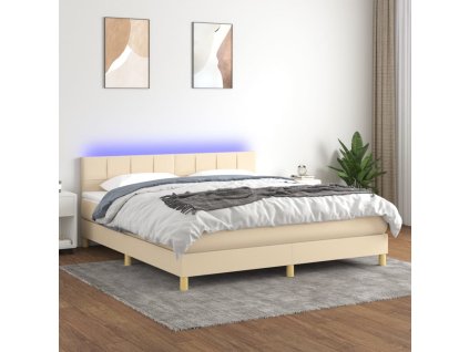 vidaXL Posteľ boxsping s matracom a LED krémová 180x200 cm látka