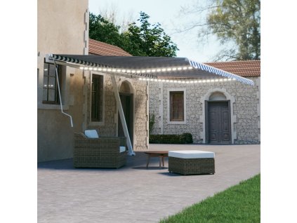 vidaXL Ručne zaťahovacia markíza s LED 500x300 cm modrá a biela