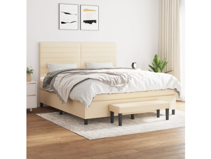 vidaXL Posteľný rám boxspring s matracom krémový 160x200 cm látka