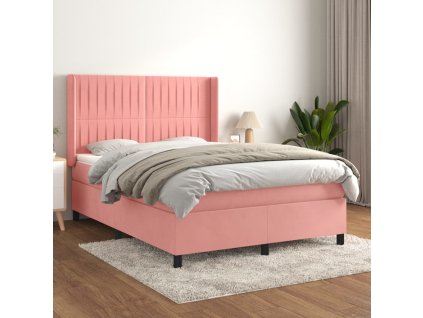 vidaXL Posteľný rám boxsping s matracom ružový 140x190 cm zamat