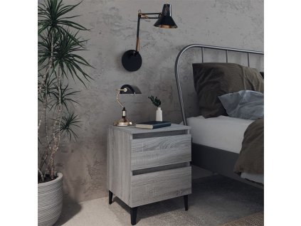 vidaXL Nočné stolíky s kovovými nohami 2 ks sivý dub sonoma 40x30x50cm