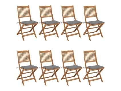 vidaXL Skladacie záhradné stoličky 8 ks so sedákmi akáciový masív