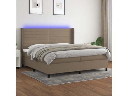 vidaXL Posteľ boxsping s matracom a LED sivohnedá 200x200 cm látka