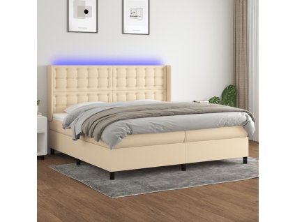 vidaXL Posteľ boxsping s matracom a LED krémová 200x200 cm látka