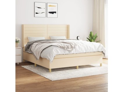 vidaXL Posteľný rám boxspring s matracom krémový 160x200 cm látka