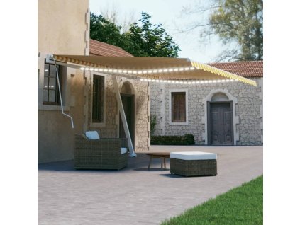 vidaXL Ručne zaťahovacia markíza s LED 500x300 cm žltá a biela