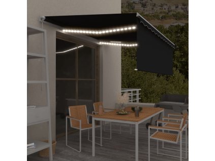 vidaXL Ručne zaťahovacia markíza s tienidlom a LED 4,5x3 m antracitová