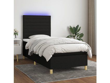 vidaXL Posteľ boxsping s matracom a LED čierna 90x200 cm látka