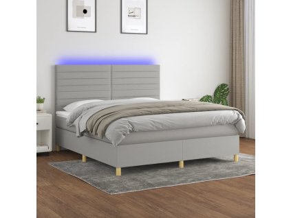 vidaXL Posteľ boxsping s matracom a LED bledosivá 180x200 cm látka
