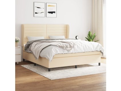 vidaXL Posteľný rám boxspring s matracom krémový 160x200 cm látka