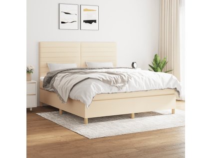 vidaXL Posteľný rám boxspring s matracom krémový 160x200 cm látka