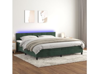 vidaXL Posteľný rám boxsping matrac a LED tmavozelený 200x200 cm zamat