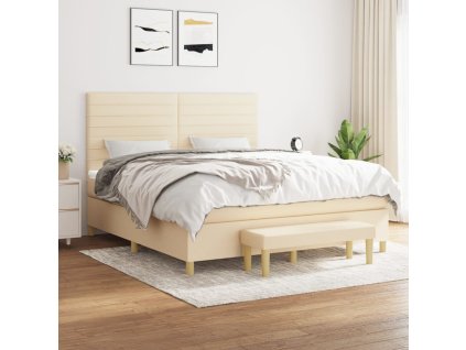 vidaXL Posteľný rám boxspring s matracom krémový 160x200 cm látka