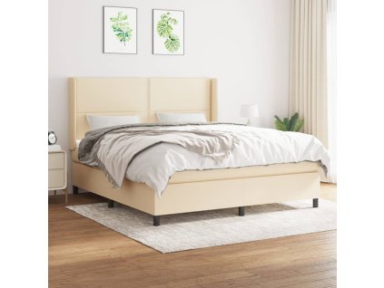vidaXL Posteľný rám boxspring s matracom krémový 180x200 cm látka