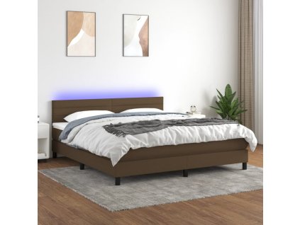 vidaXL Posteľ boxsping s matracom a LED tmavohnedá 160x200 cm látka
