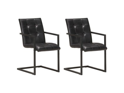 vidaXL Jedálenské stoličky, perová kostra 2 ks, čierne, pravá koža