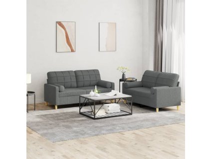 vidaXL 2-dielna sedacia súprava s vankúšmi tmavosivá látka