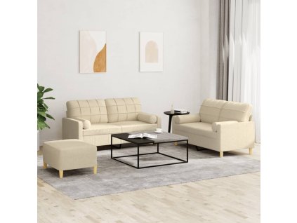 vidaXL 3-dielna sedacia súprava s vankúšmi krémová látka