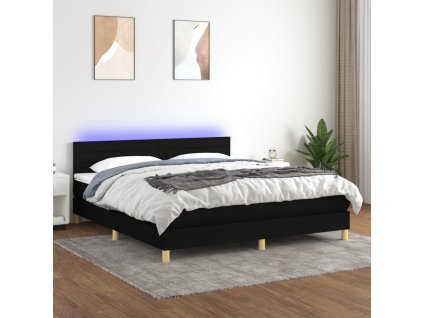 vidaXL Posteľ boxsping s matracom a LED čierna 180x200 cm látka