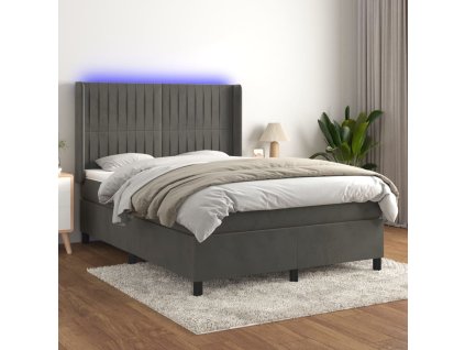 vidaXL Posteľ boxsping s matracom a LED tmavosivá 140x190 cm zamat