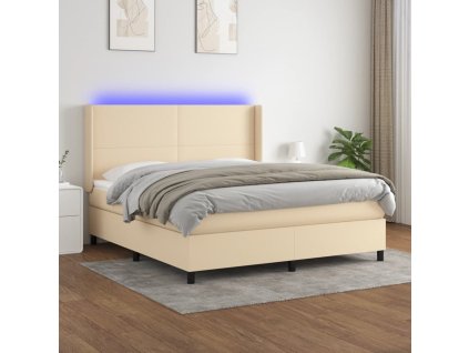 vidaXL Posteľ boxsping s matracom a LED krémová 180x200 cm látka