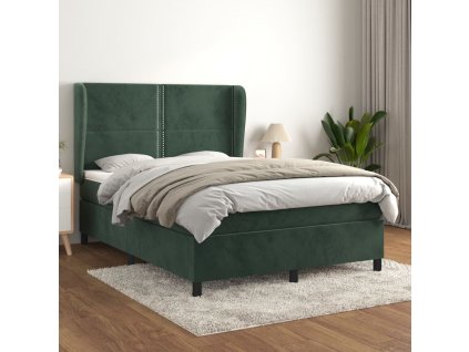 vidaXL Posteľný rám boxsping s matracom tmavozelený 140x200 cm zamat