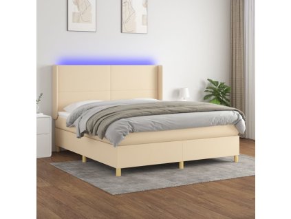 vidaXL Posteľ boxsping s matracom a LED krémová 180x200 cm látka