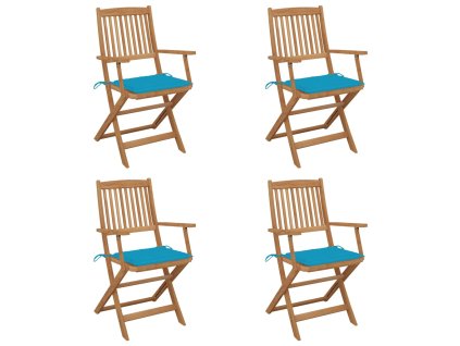 vidaXL Skladacie záhradné stoličky s podložkami 4 ks akáciový masív