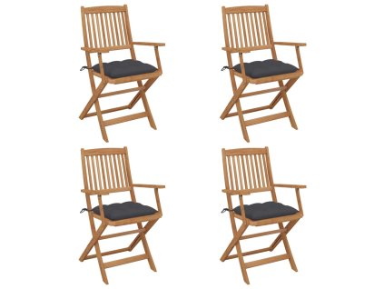 vidaXL Skladacie záhradné stoličky s podložkami 4 ks akáciový masív