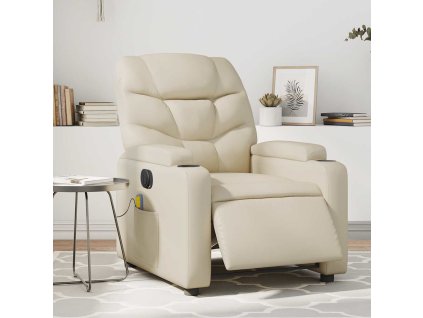 vidaXL Elektrické masážne sklápacie kreslo krémové umelá koža