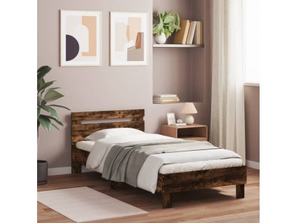 vidaXL Posteľný rám bez matraca so čelom dymový dub 90x200 cm