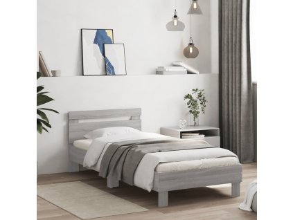 vidaXL Posteľný rám s čelom sivý sonoma 90x200 cm kompozitné drevo