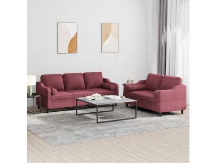 vidaXL 2-dielna sedacia súprava s vankúšmi vínovo červená látka