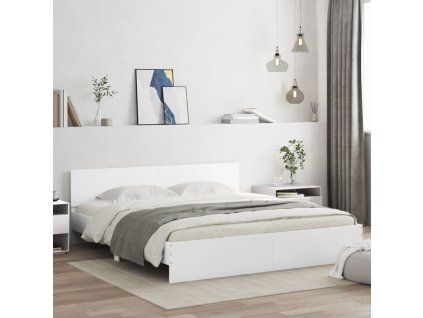 vidaXL Posteľný rám s čelom a LED biely 180x200 cm