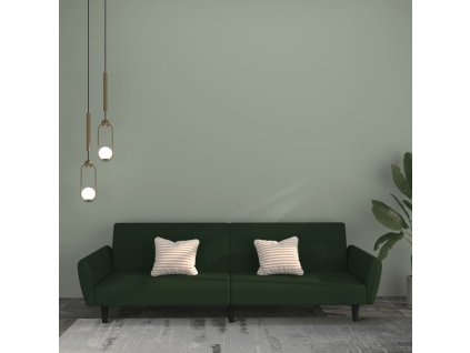 vidaXL 2-miestna rozkladacia pohovka, tmavozelená, zamat