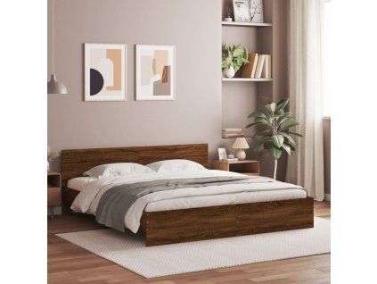 vidaXL Posteľný rám s čelom a LED hnedý dub 200x200 cm
