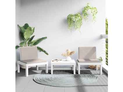 vidaXL 3-dielna záhradná sedacia súprava s podložkami biela PP