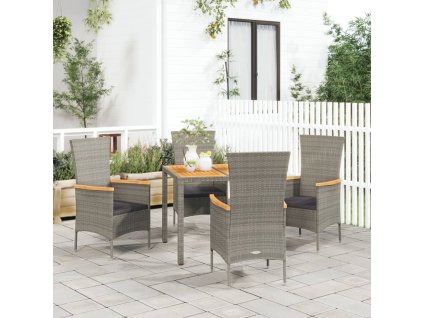 vidaXL 5-dielna záhradná jedálenská sada s podložkami sivá polyratan