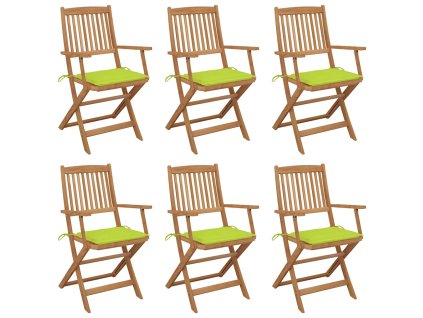 vidaXL Skladacie záhradné stoličky s podložkami 6 ks akáciový masív