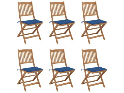 vidaXL Skladacie záhradné stoličky s podložkami 6 ks akáciový masív
